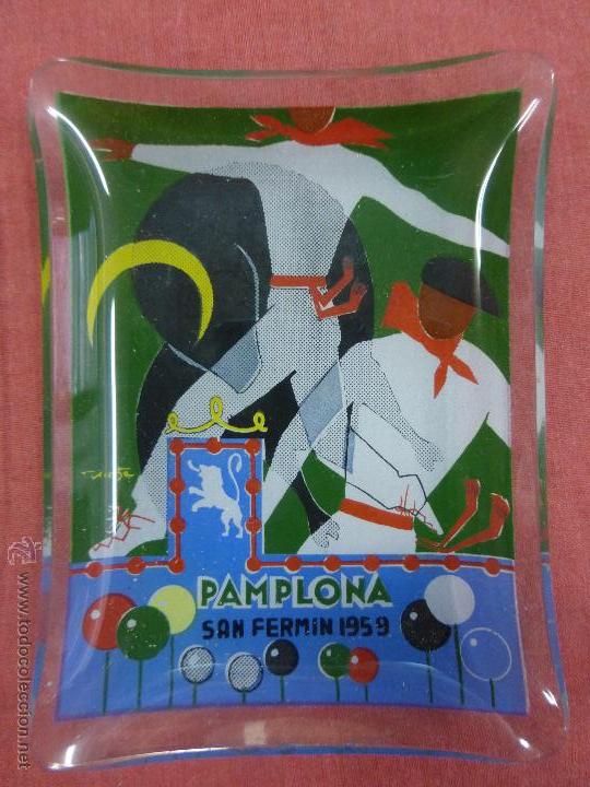 Cendriers: ANTIGUO CENICERO O TARJETERO DE CRISTAL CON PUBLICIDAD de Sanfermines 1959. Hemingway - Pamplona.