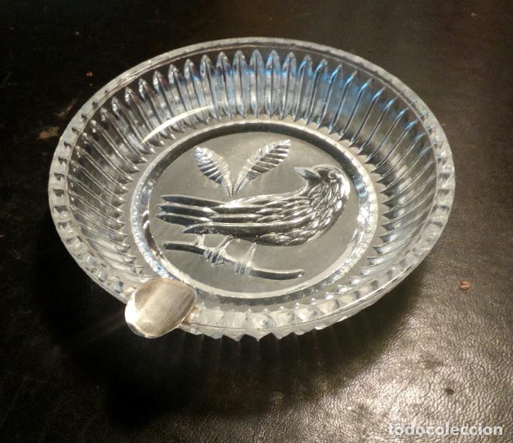 Ceniceros: CENICERO DE CRISTAL Y PLATA ( PAJARO ).