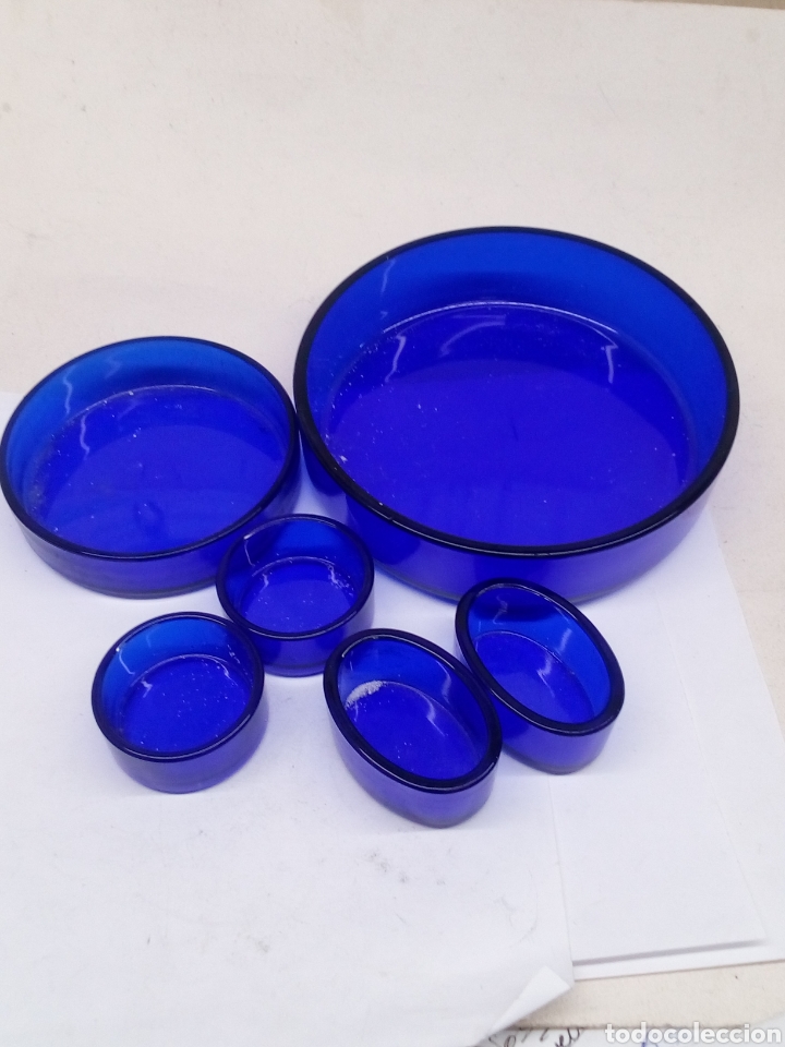 Ceniceros: Juego ceniceros de cristal azul