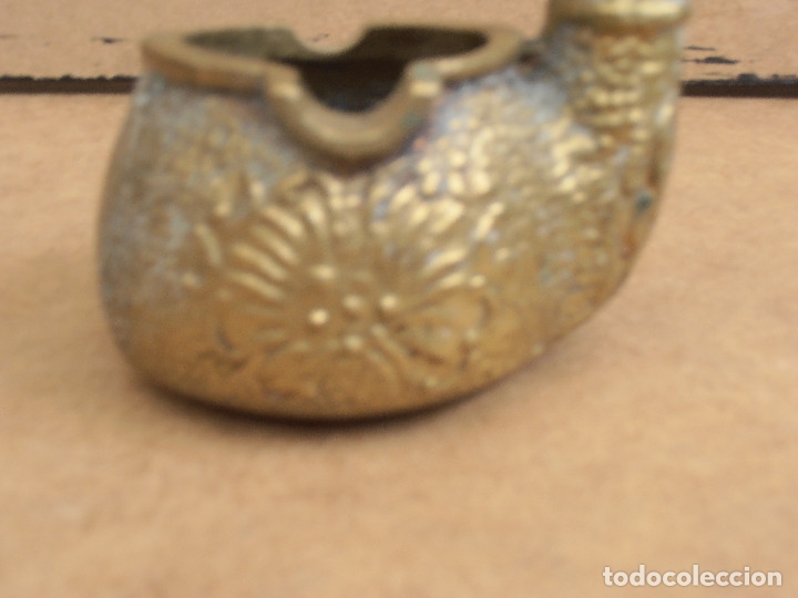 Ceniceros: ANTIGUO CENICERO DE BRONCE MACIZO EN FORMA DE PIPA. - Foto 6