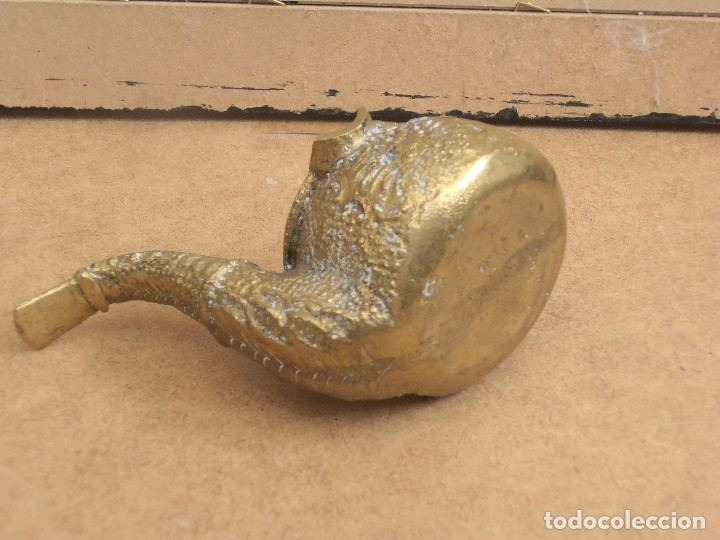 Ceniceros: ANTIGUO CENICERO DE BRONCE MACIZO EN FORMA DE PIPA. - Foto 8