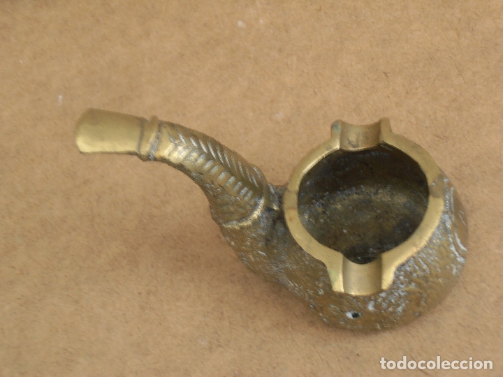 Ceniceros: ANTIGUO CENICERO DE BRONCE MACIZO EN FORMA DE PIPA. - Foto 9