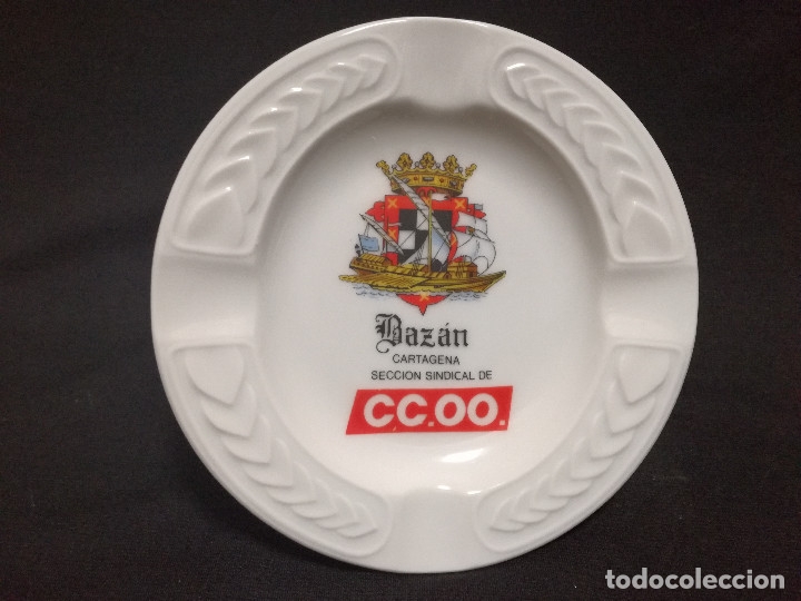 Ashtrays: CENICERO CERAMICA - BAZAN CONSTRUCCIONES NAVALES MILITARES CARTAGENA CC.OO. COMISIONES OBRERAS