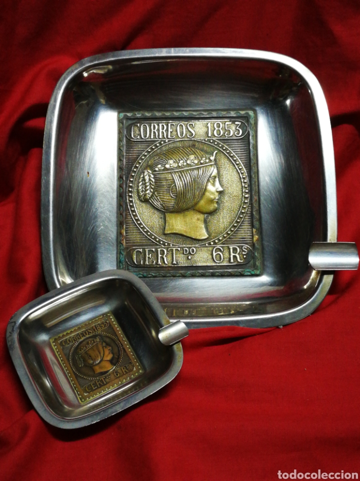 Aschenbecher: CENICEROS REPRODUCCI&Oacute;N SELLO CORREOS 1853 EN RELIEVE (AEG), 19X19CM+ 9X9CM.
