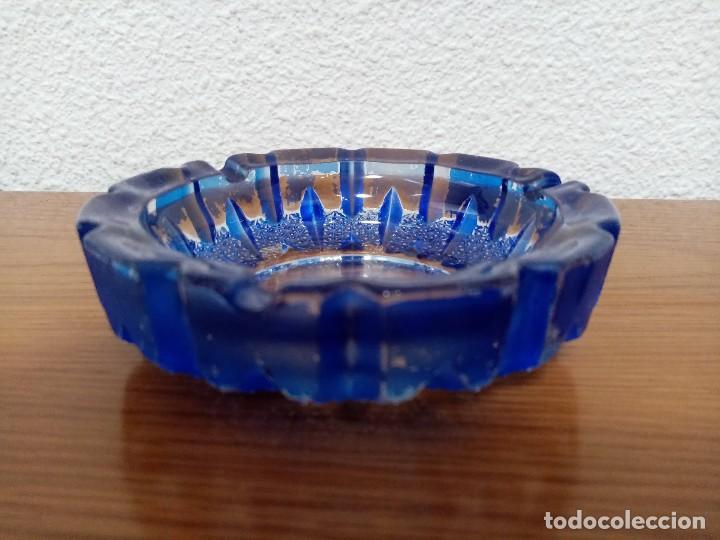 Cendriers: Cenicero cristal tallado epoxi azul a&ntilde;os 80