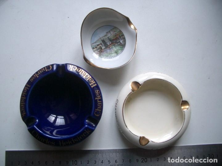 Ashtrays: 3 ceniceros en cer&aacute;mica con publicidad