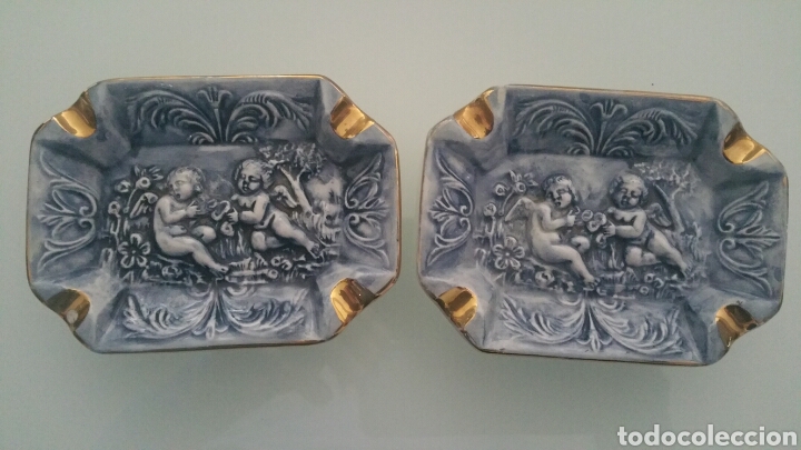Ceniceros: Pareja de ceniceros de porcelana esmaltada. R. Capodimonte, Italy.