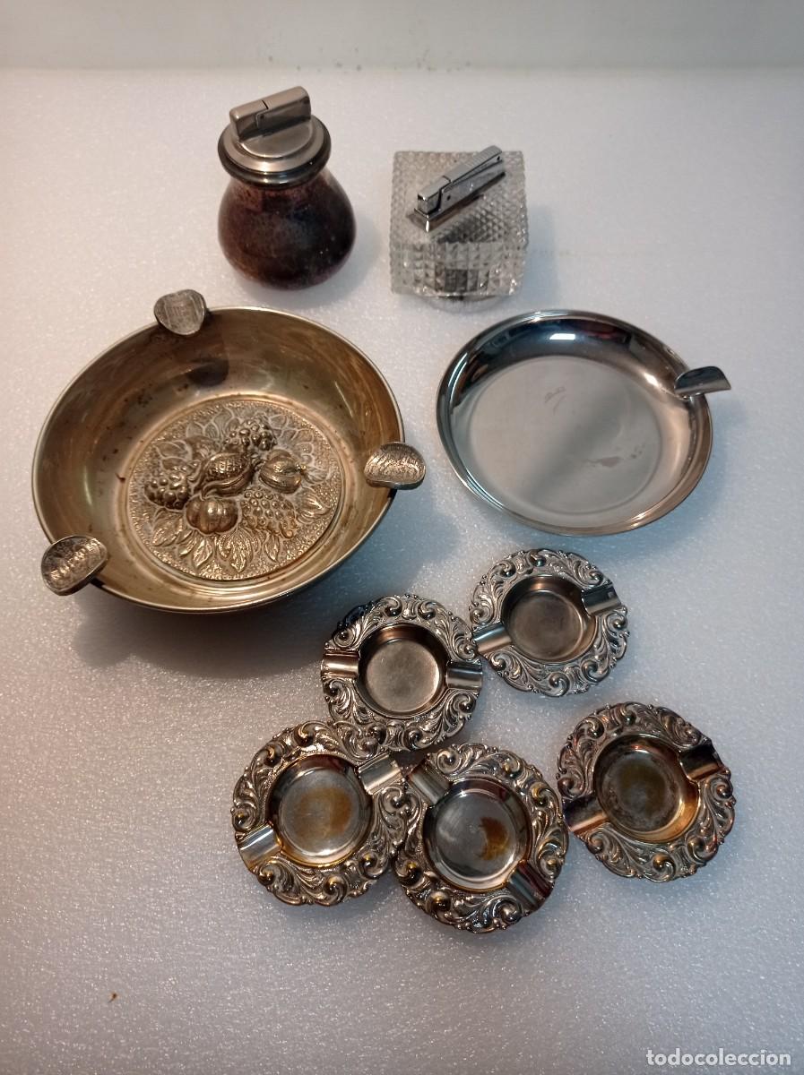 Ashtrays: Antiguo lote colecci&oacute;n cenicero ceniceros y dos mechero mecheros Medidas fotograf&iacute;adas.