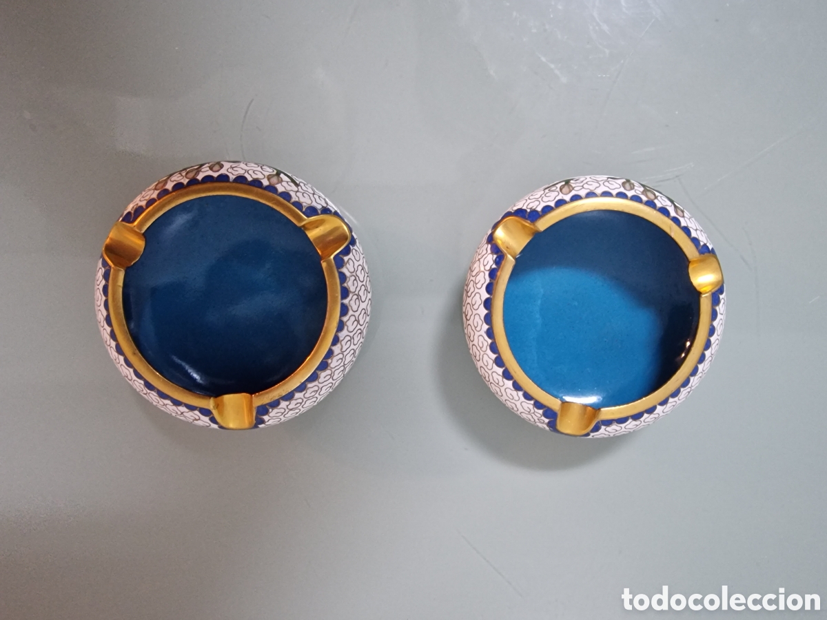 Ceniceros: PAREJA DE CENICEROS DE ESMALTE CLOISONNE - Foto 2