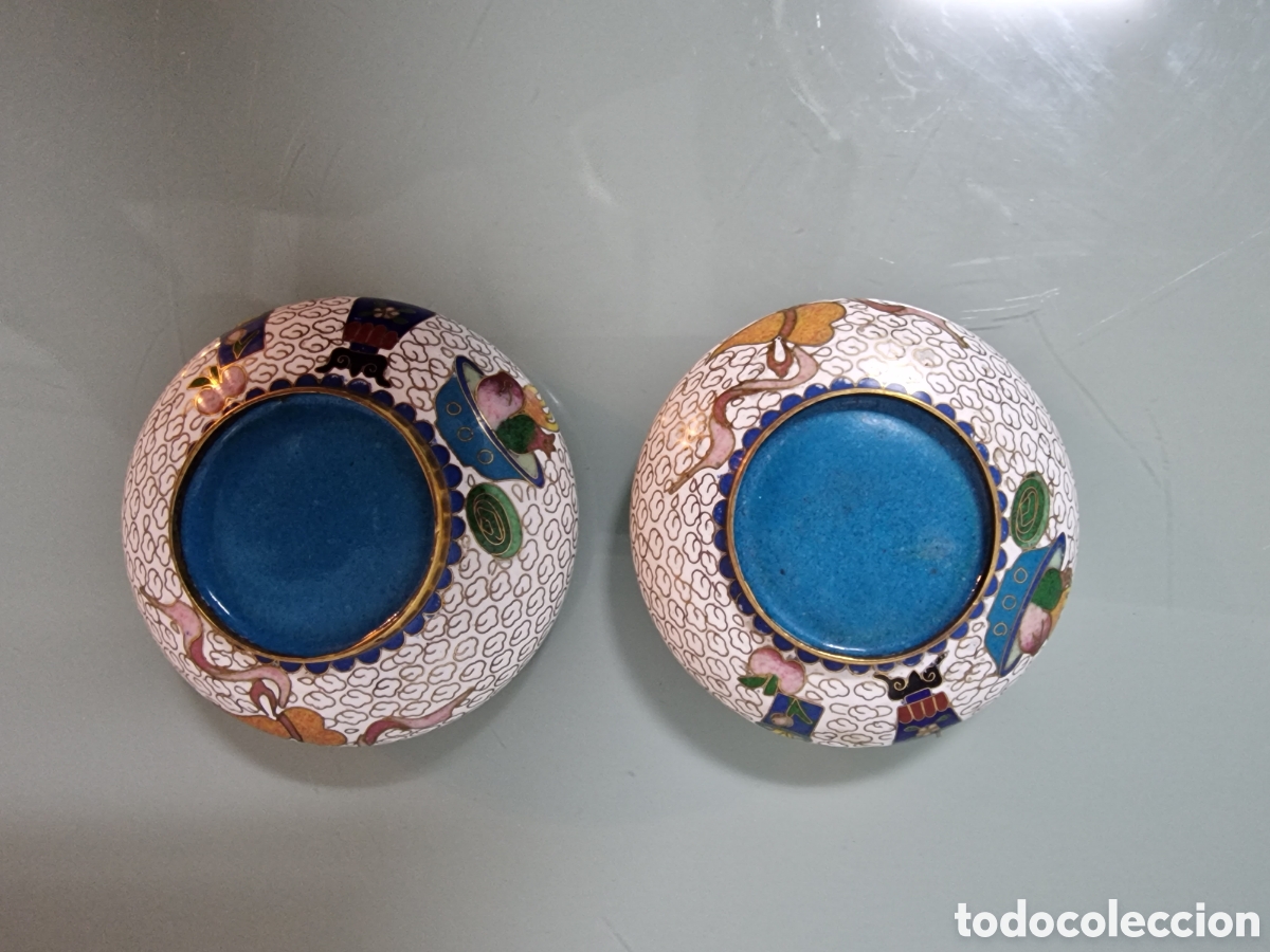 Ceniceros: PAREJA DE CENICEROS DE ESMALTE CLOISONNE - Foto 3