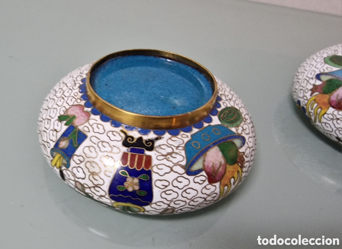 Ceniceros: PAREJA DE CENICEROS DE ESMALTE CLOISONNE - Foto 5