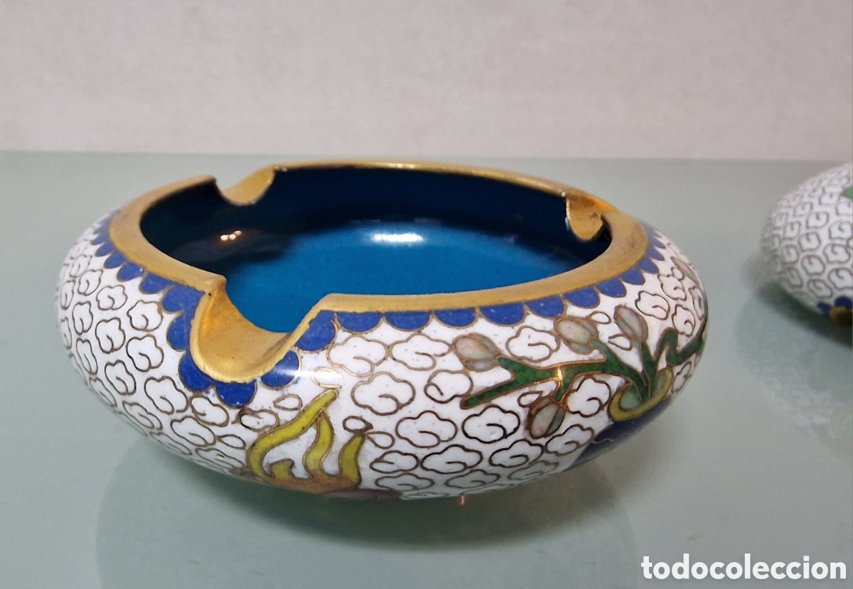 Ceniceros: PAREJA DE CENICEROS DE ESMALTE CLOISONNE - Foto 6