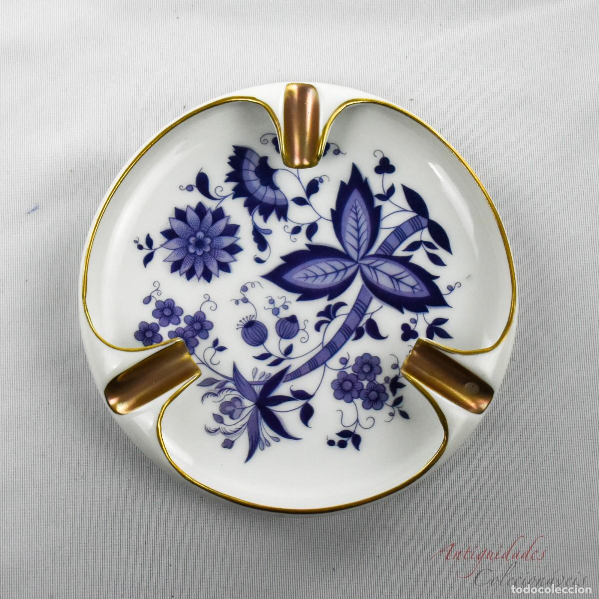 Ceniceros: Cinzeiro redondo porcelana Artibus decorado com flores e ouro n3