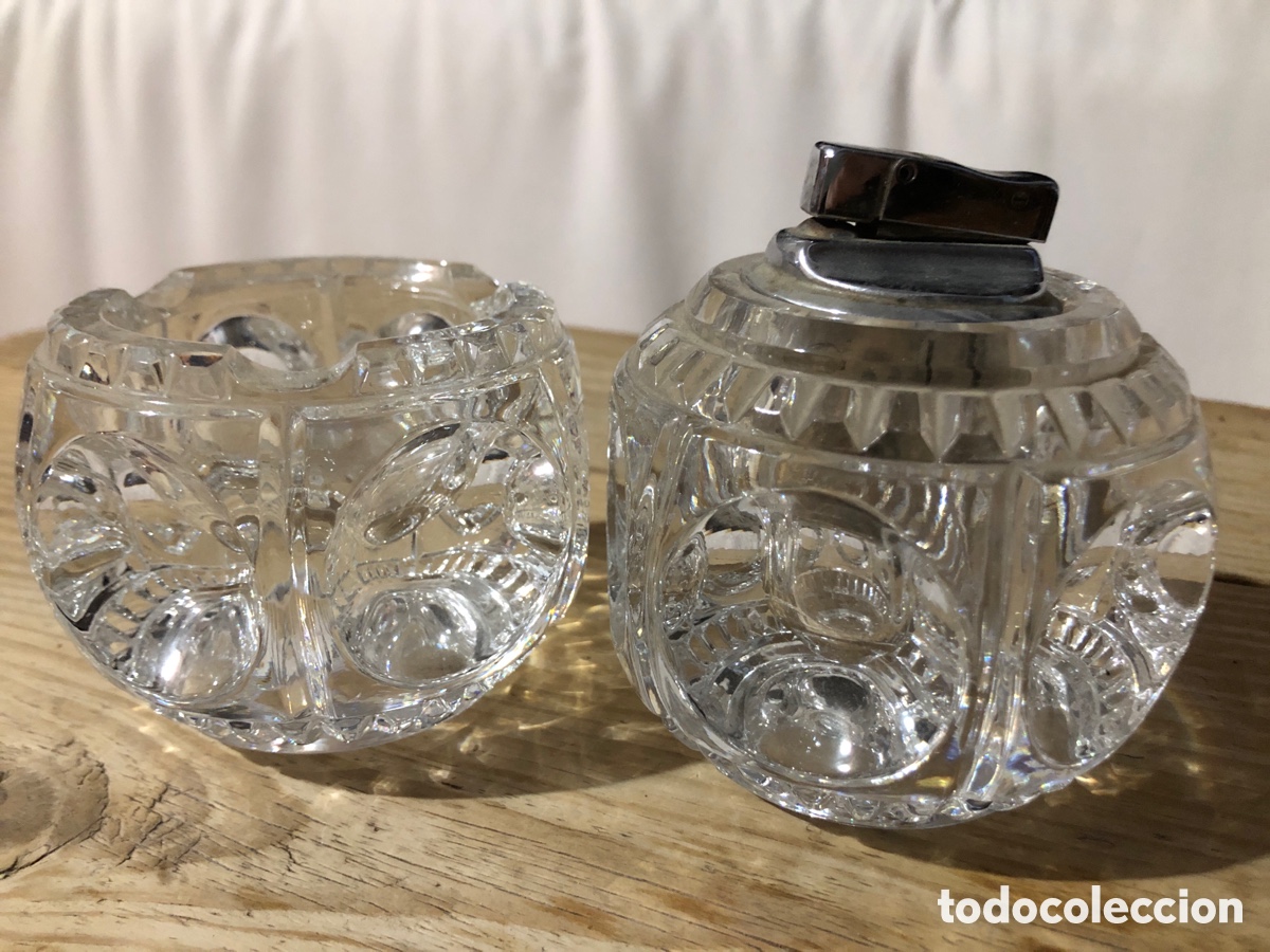 Ceniceros: Cenicero y mechero de cristal. Mechero JUTSON, made un Italy