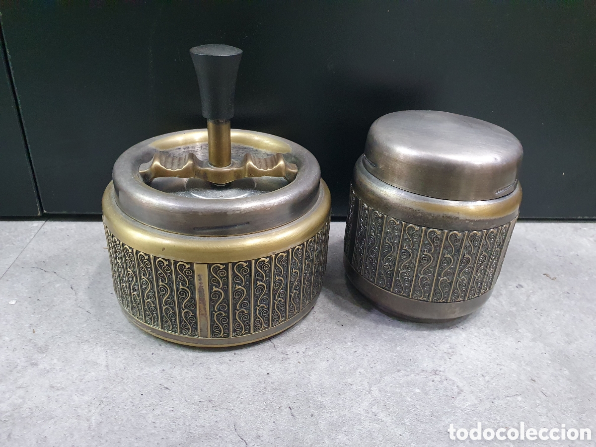 Ashtrays: Antiguo juego de tabaco alem&aacute;n. Plateado. (L88)