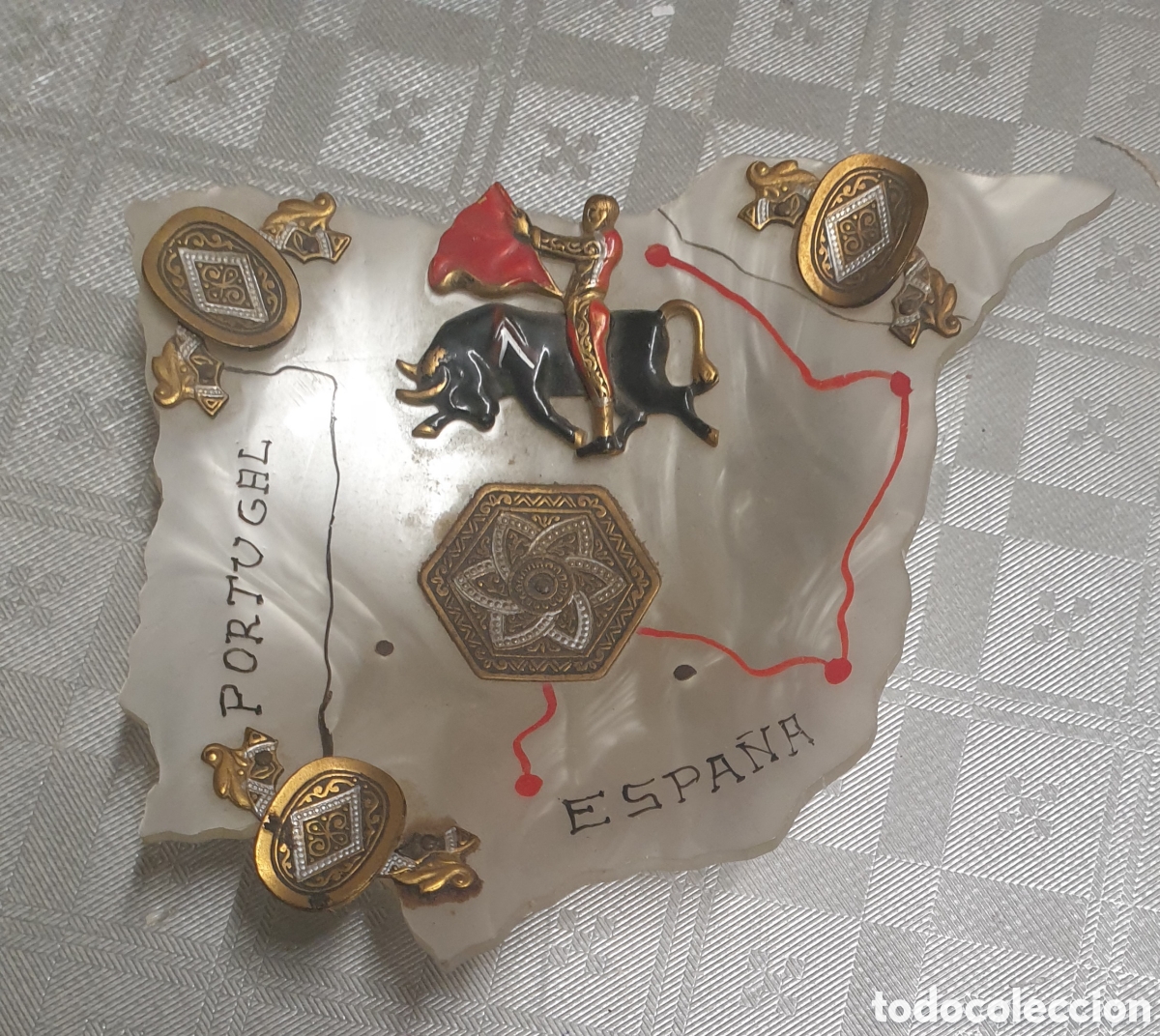 Ashtrays: Singular cenicero mapa de Espa&ntilde;a y Portugal pl&aacute;stico detalles Damasquinado Oro de Toledo o Similar