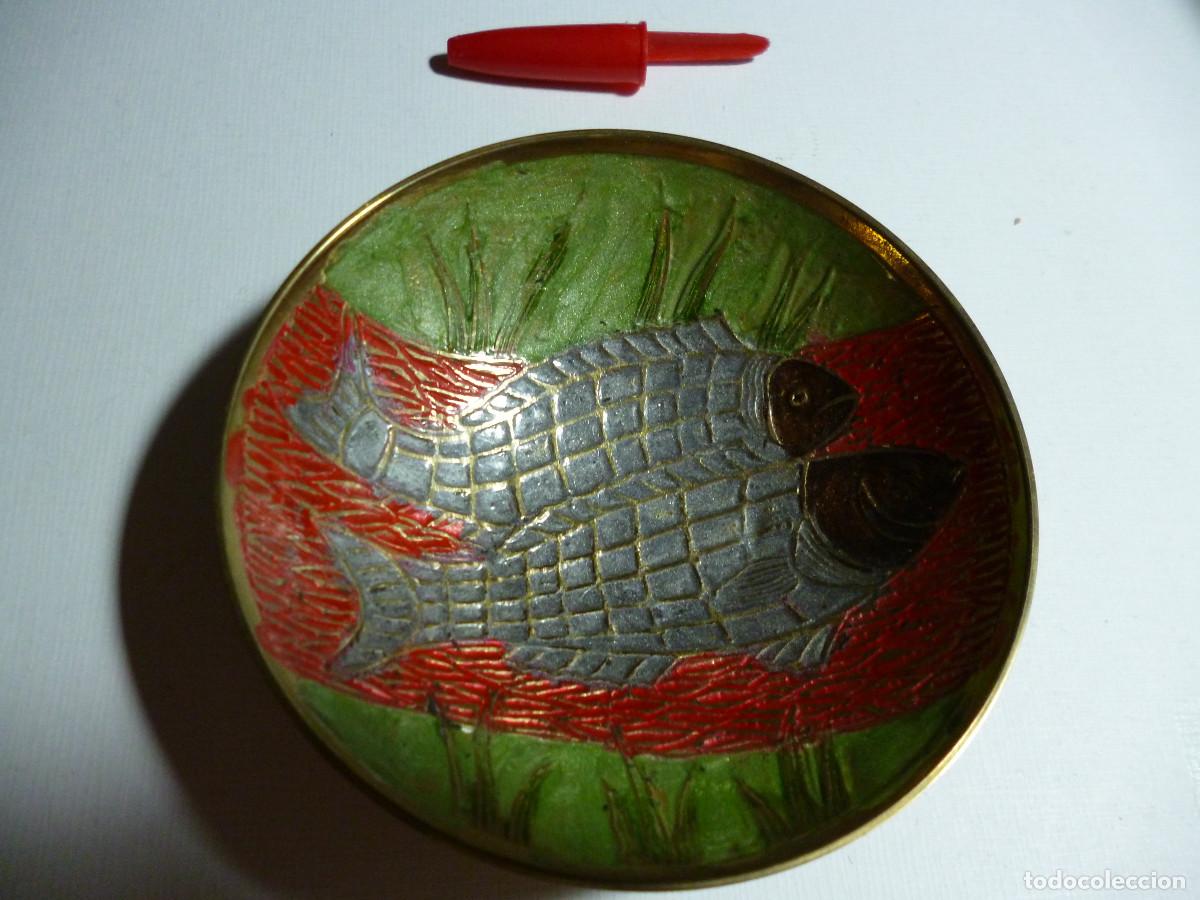 Aschenbecher: CENICERO DE COBRE ESMALTADO MULTICOLOR DIBUJOS PECES