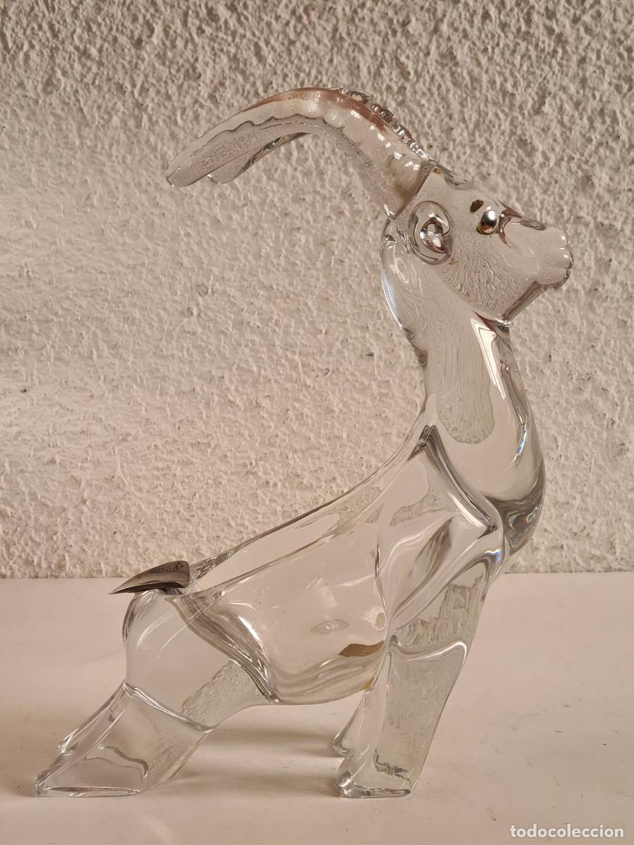 Ceniceros: Antiguo Cenicero Figura Cabra Mont&eacute;s - Cristal y Plata Contrastes - Decoraci&oacute;n R&uacute;stica Monta&ntilde;a Caza