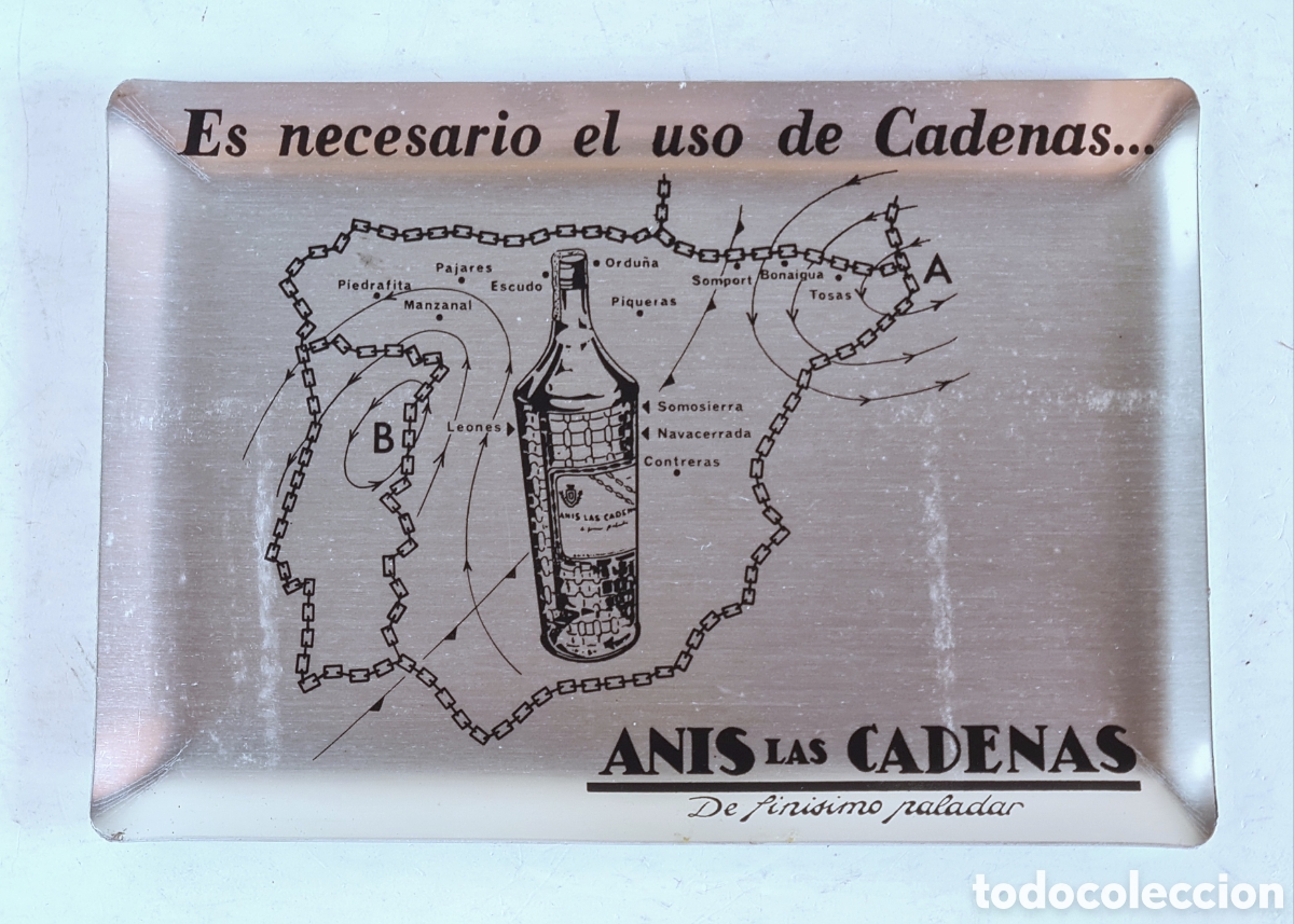 Ceniceros: Cenicero met&aacute;lico publicidad An&iacute;s Las Cadenas - Villaba Navarra - Decoraci&oacute;n Licor Mapa Espa&ntilde;a