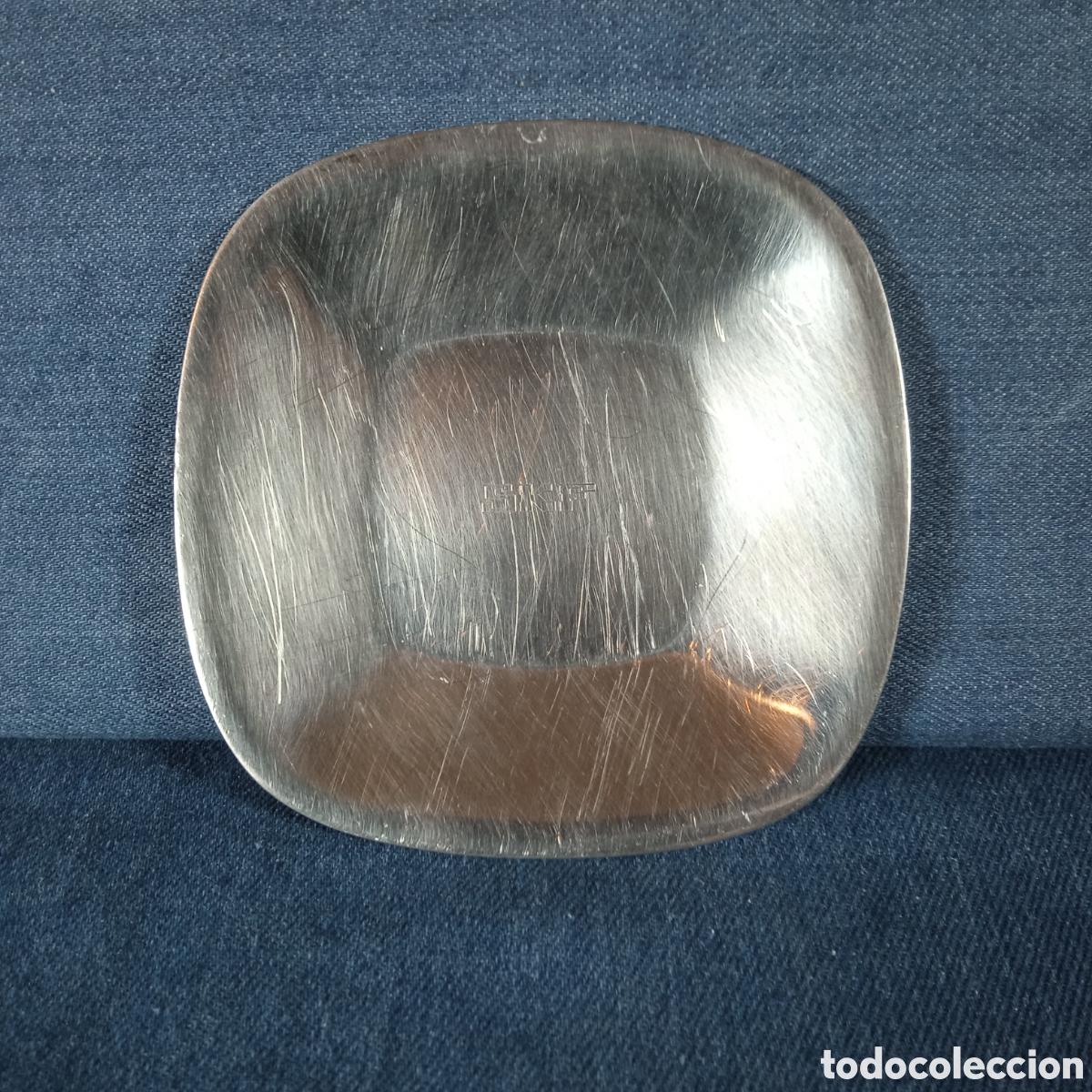 Ashtrays: Antiguo cenicero promocional SKF met&aacute;lico inox 10'5 cm