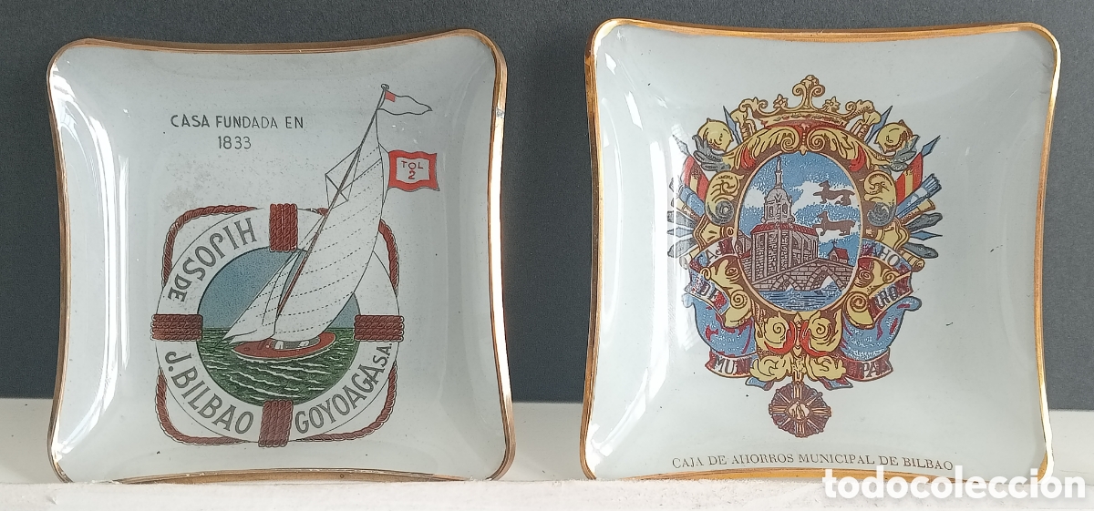 Aschenbecher: CONJUNTO DE CENICEROS. BILBAO. HIJOS DE J. BILBAO GOYOAGA S.A. & CAJA DE AHORROS MUNICIPAL DE BILBAO