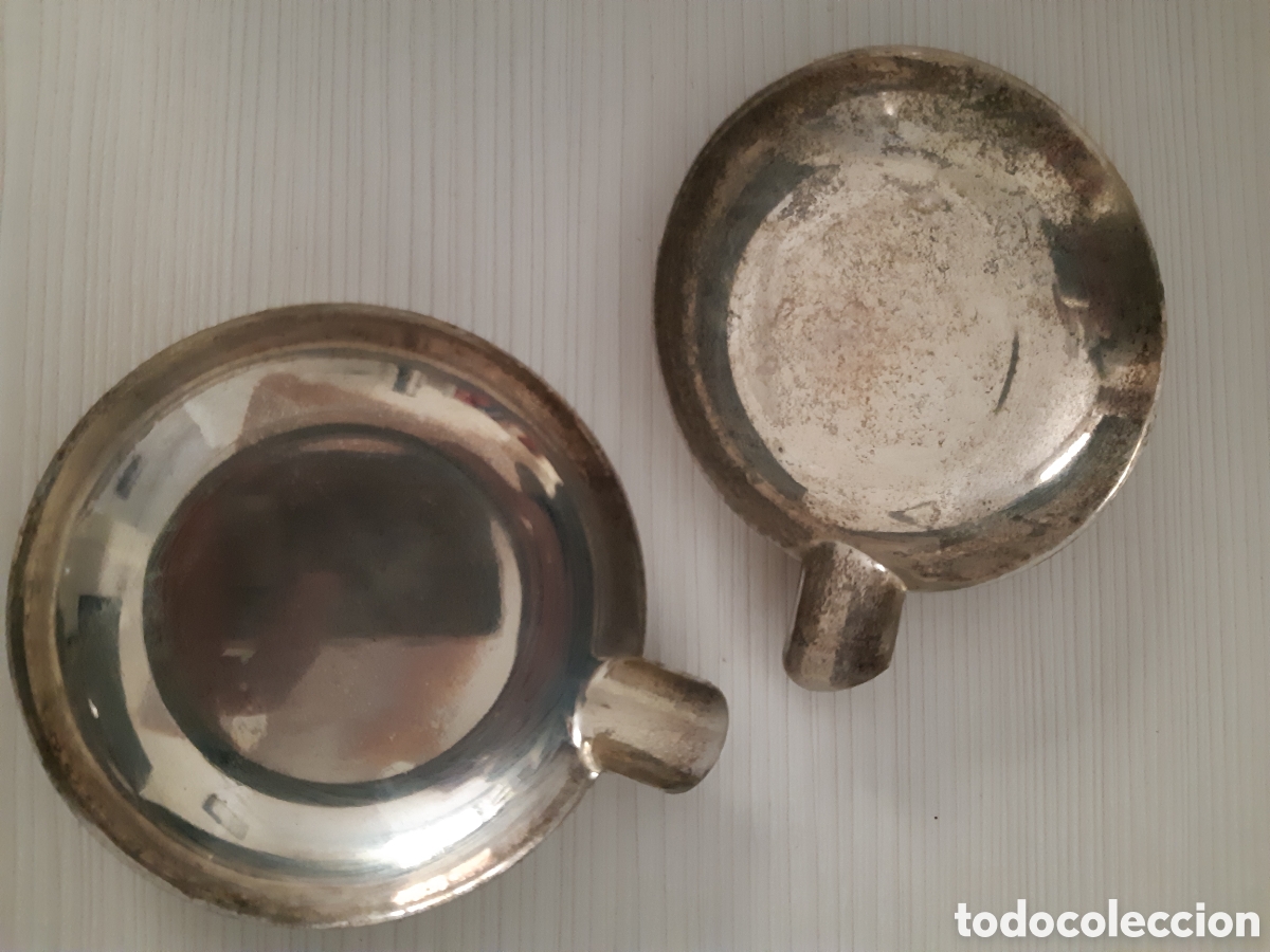 Ceniceros: Dos ceniceros de alpaca plateada - Foto 1