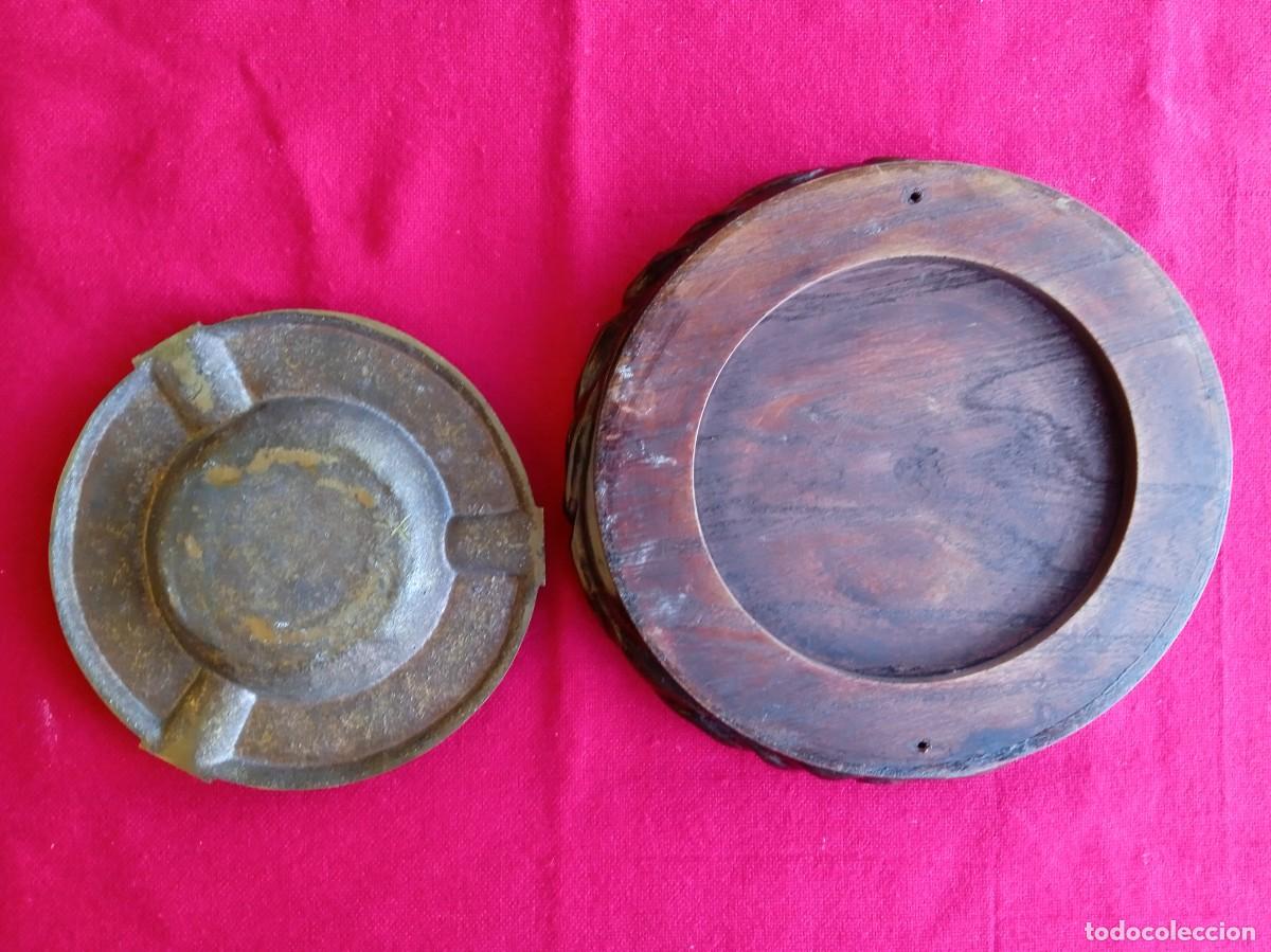 Ceniceros: Cenicero antiguo de madera y bronce - Foto 4
