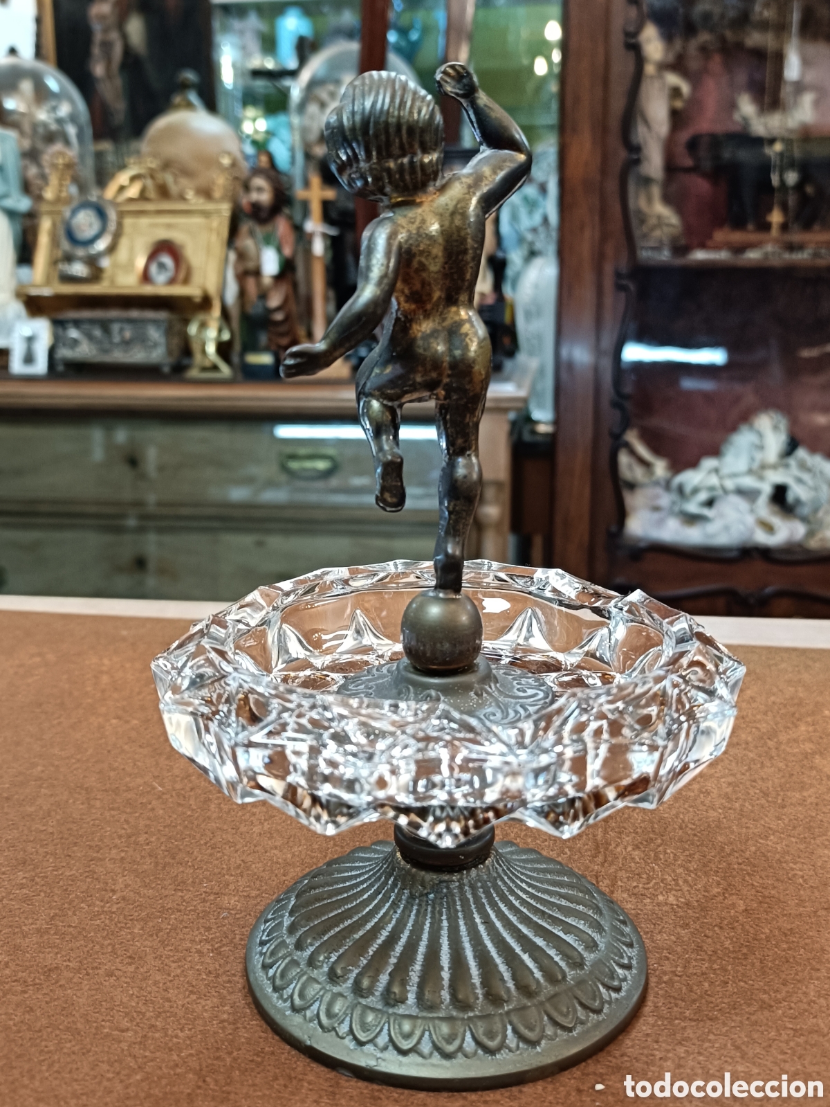 Ceniceros: ANTIGUO CENICERO DE PIE, BRONCE Y CRISTAL. - Foto 7