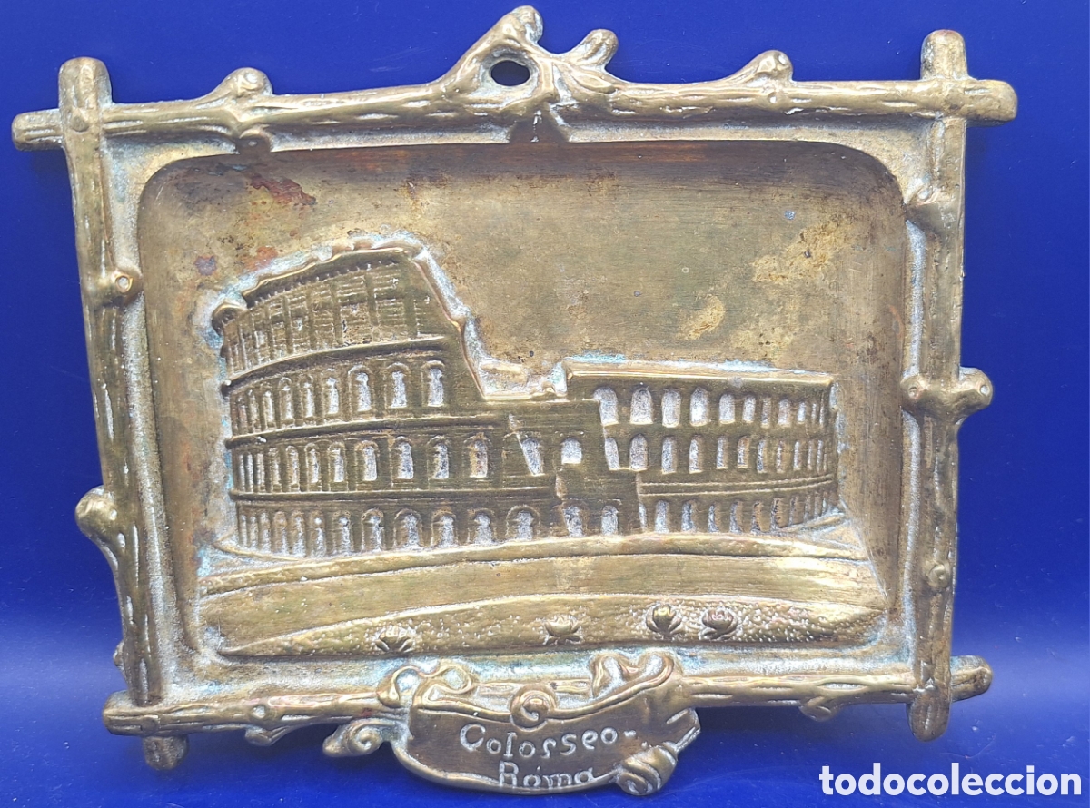 Cendriers: Antigua Bandeja - Cenicero de Bronce Coliseo Romano - Colosseo Roma -