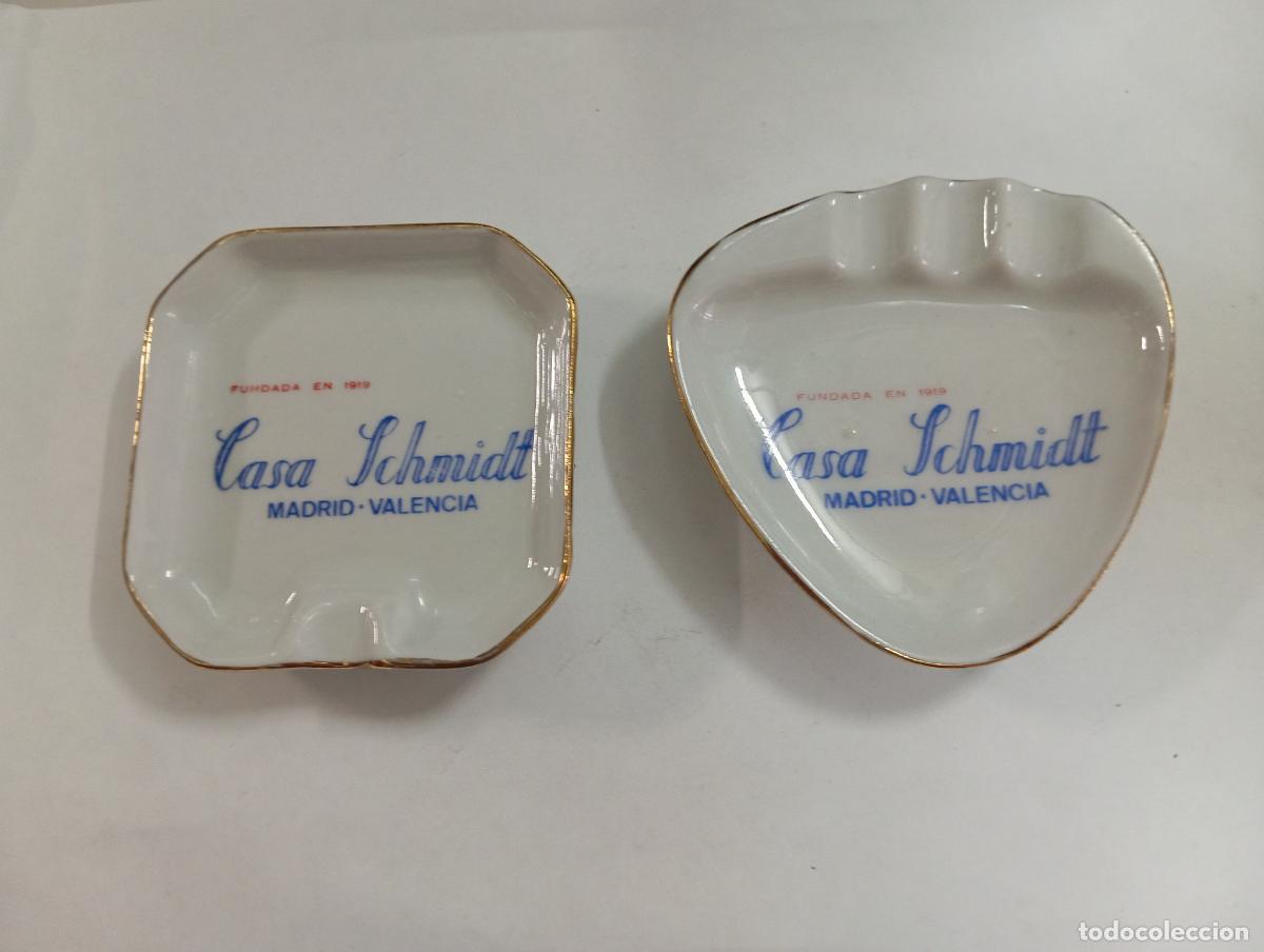 Cendriers: lote de 2 ceniceros - publicidad CASA SCHMIDT madrid - valencia . porcelana CH HISPANIA