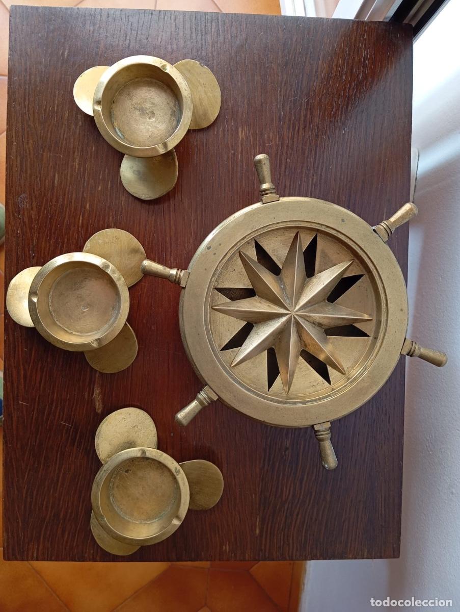 Ceniceros: 4 ceniceros motivos marineros de lat&oacute;n dorado