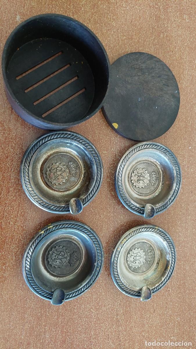 Ceniceros: Lote de 4 ceniceros de plata Rac con su caja