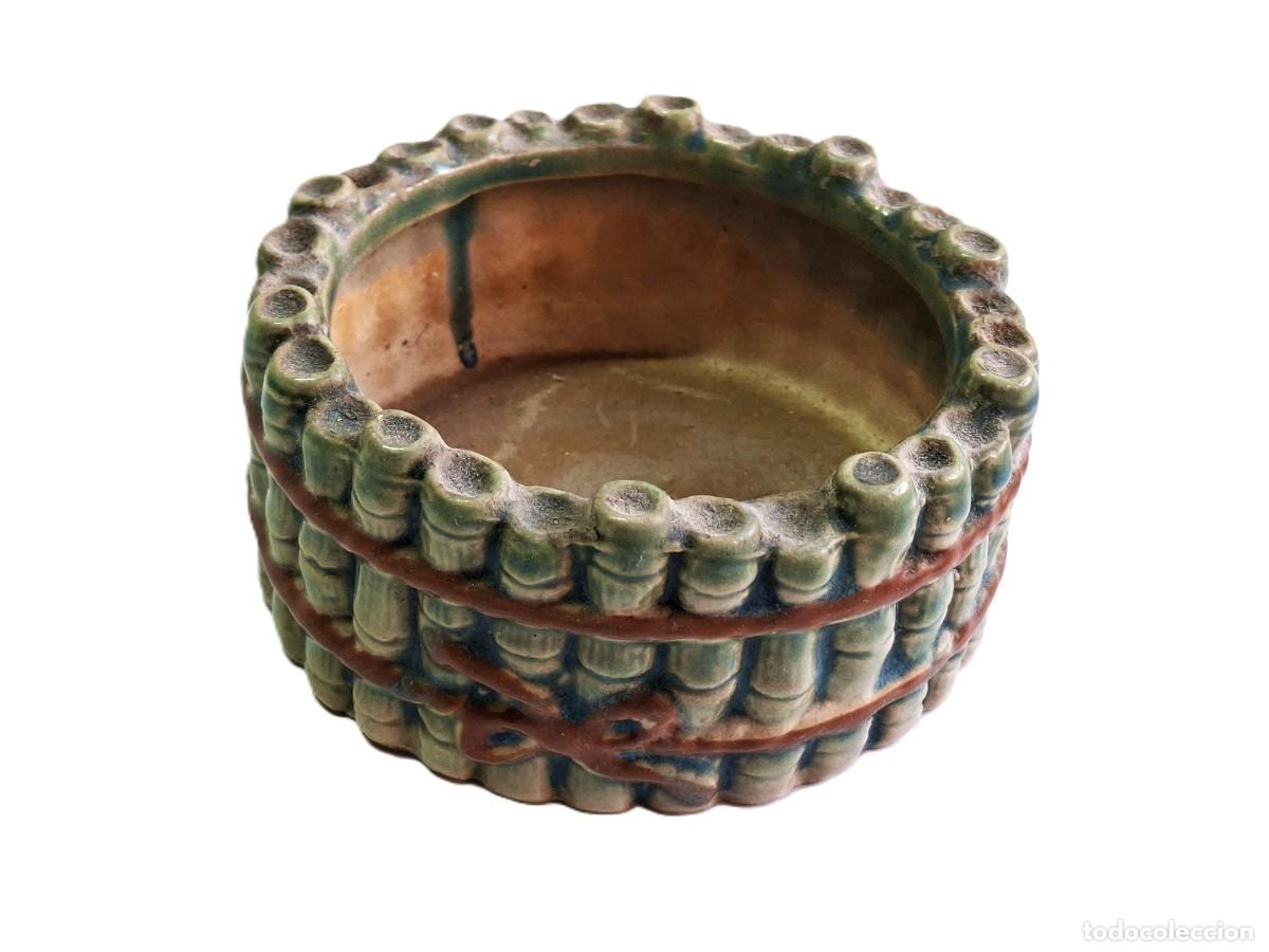 Ceniceros: Cenicero italiano vintage de cer&aacute;mica de imitaci&oacute;n de bamb&uacute; / Macetero asi&aacute;tico estilo chinoiserie
