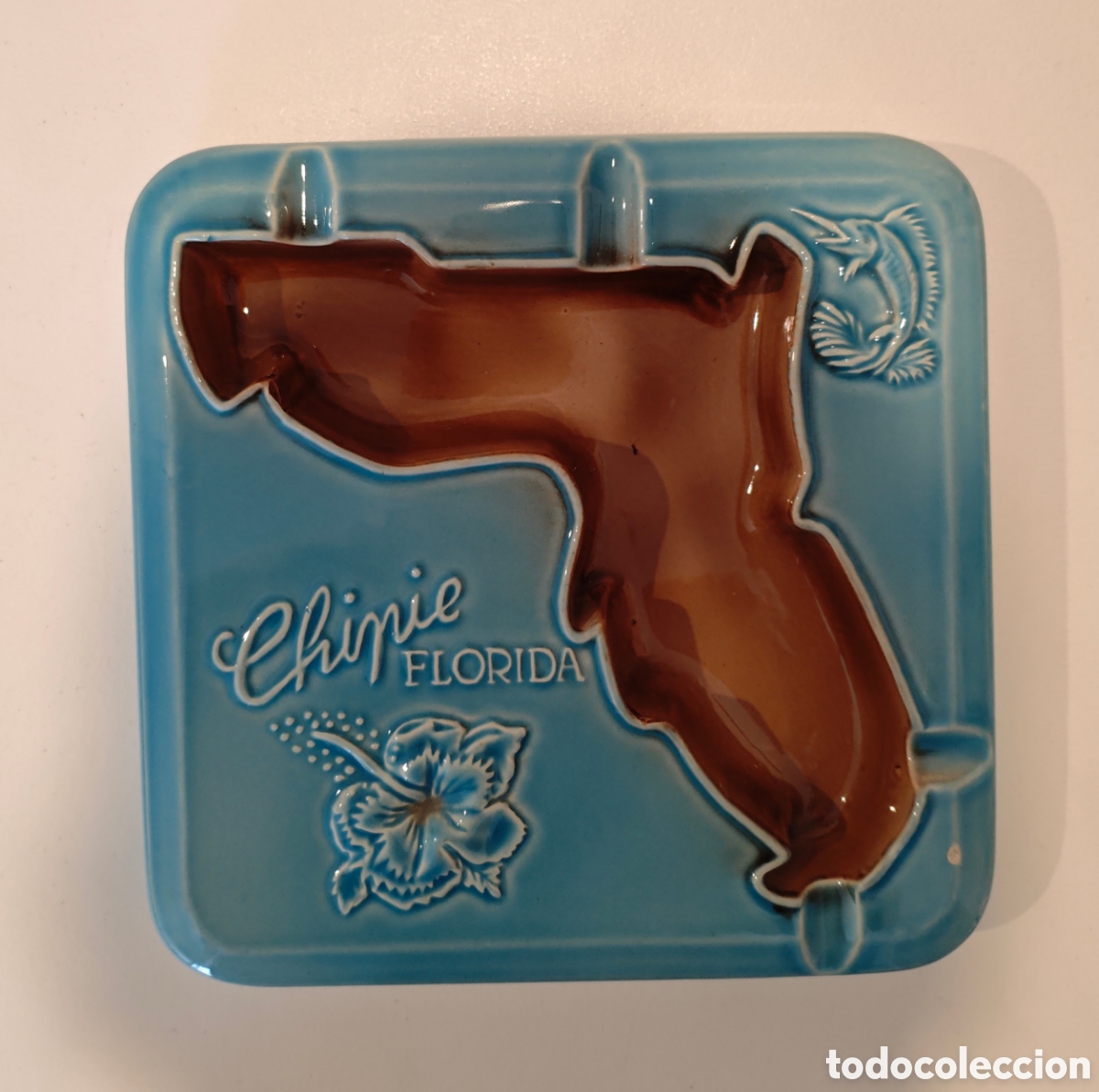 Ceniceros: Cenicero Chipie Florida Cer&aacute;mica Esmaltada Vintage Gran Tama&ntilde;o