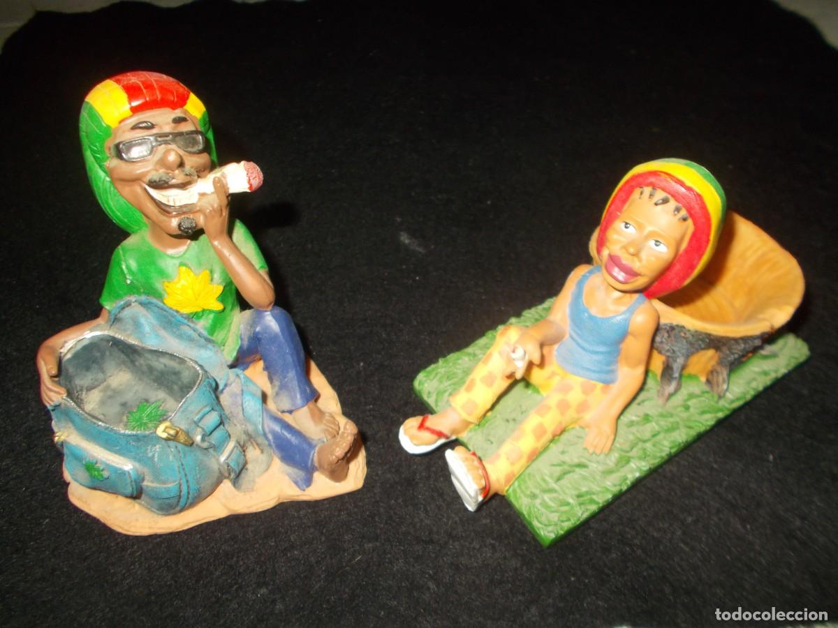 Ceniceros: 2 CENICERO RASTA Rastafari Bob Marley y Chica. Jamaica. Figuras Resina