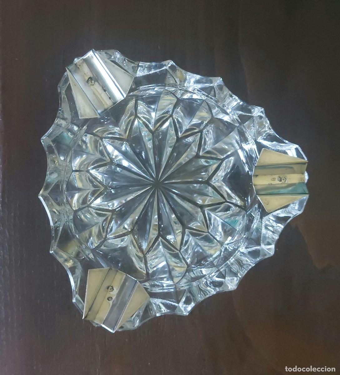 Ceniceros: Cenicero de cristal y plata punzonada