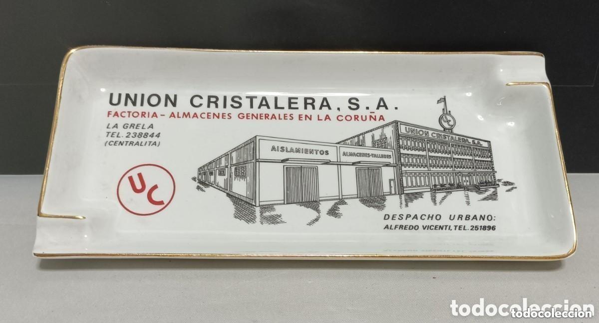Ceniceros: UNION CRISTALERA FACTORIA. ALMACENES GENERALES EN LA CORU&Ntilde;A. BANDEJA CENICERO PORCELANA. PORZELANIT