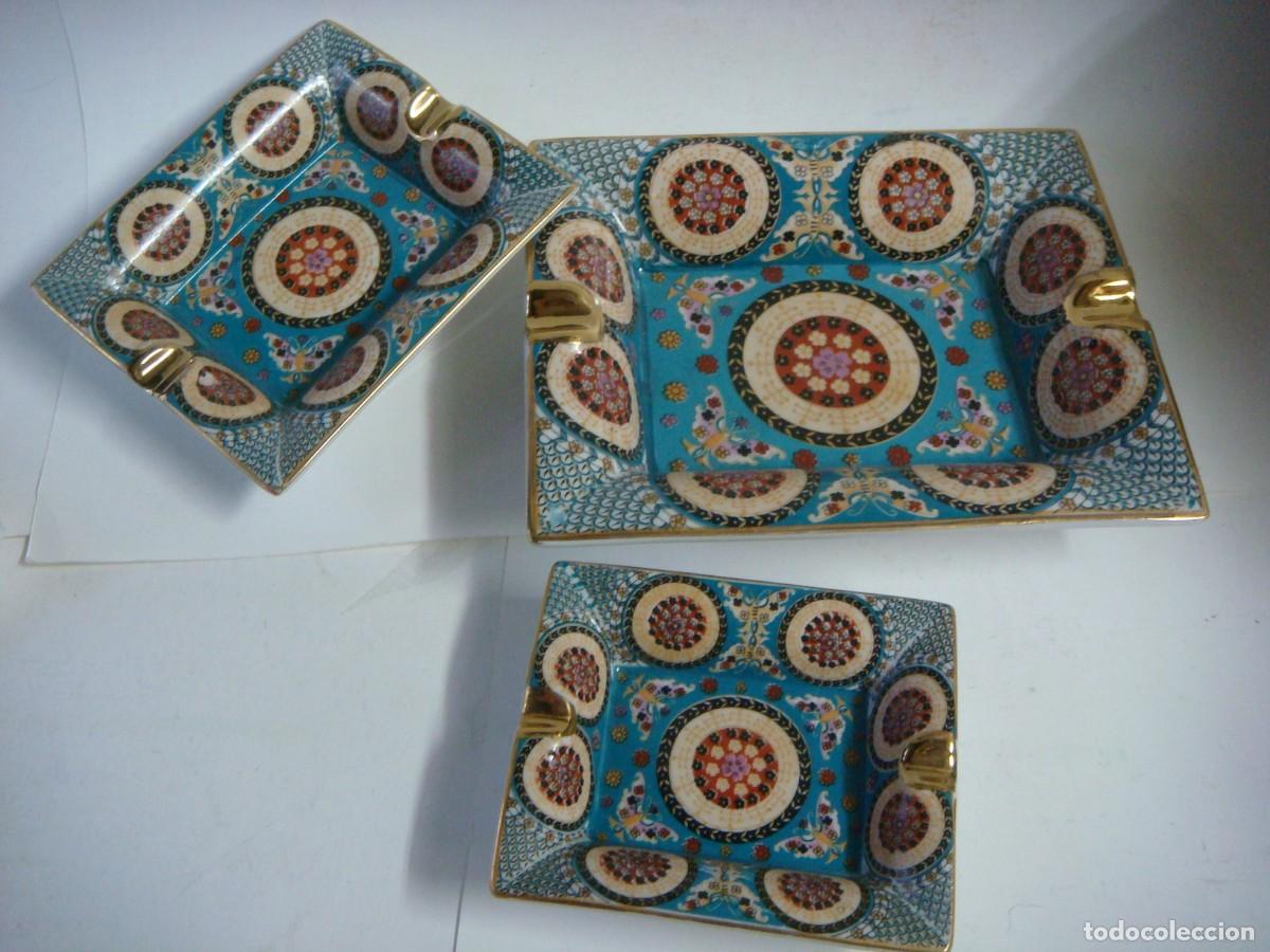 Ceniceros: ESTUCHE CON TRES CENICEROS EN CERAMICA,SON NUEVOS CON SU ESTUCHE-(&)