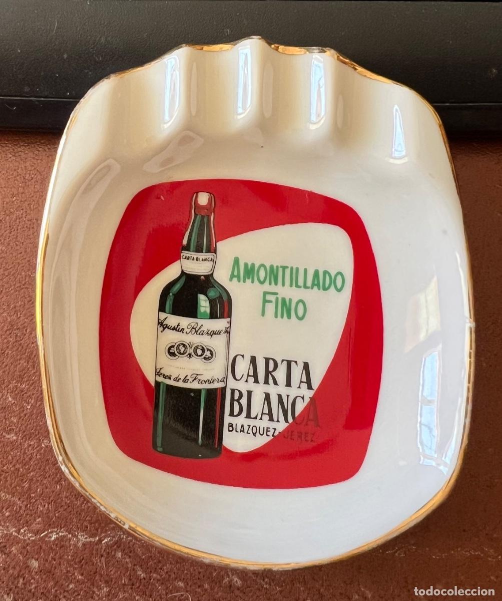 Ceniceros: Cenicero de porcelana vino Amontillado Fino Carta Blanca - Bodegas Bl&aacute;zquez - Jerez
