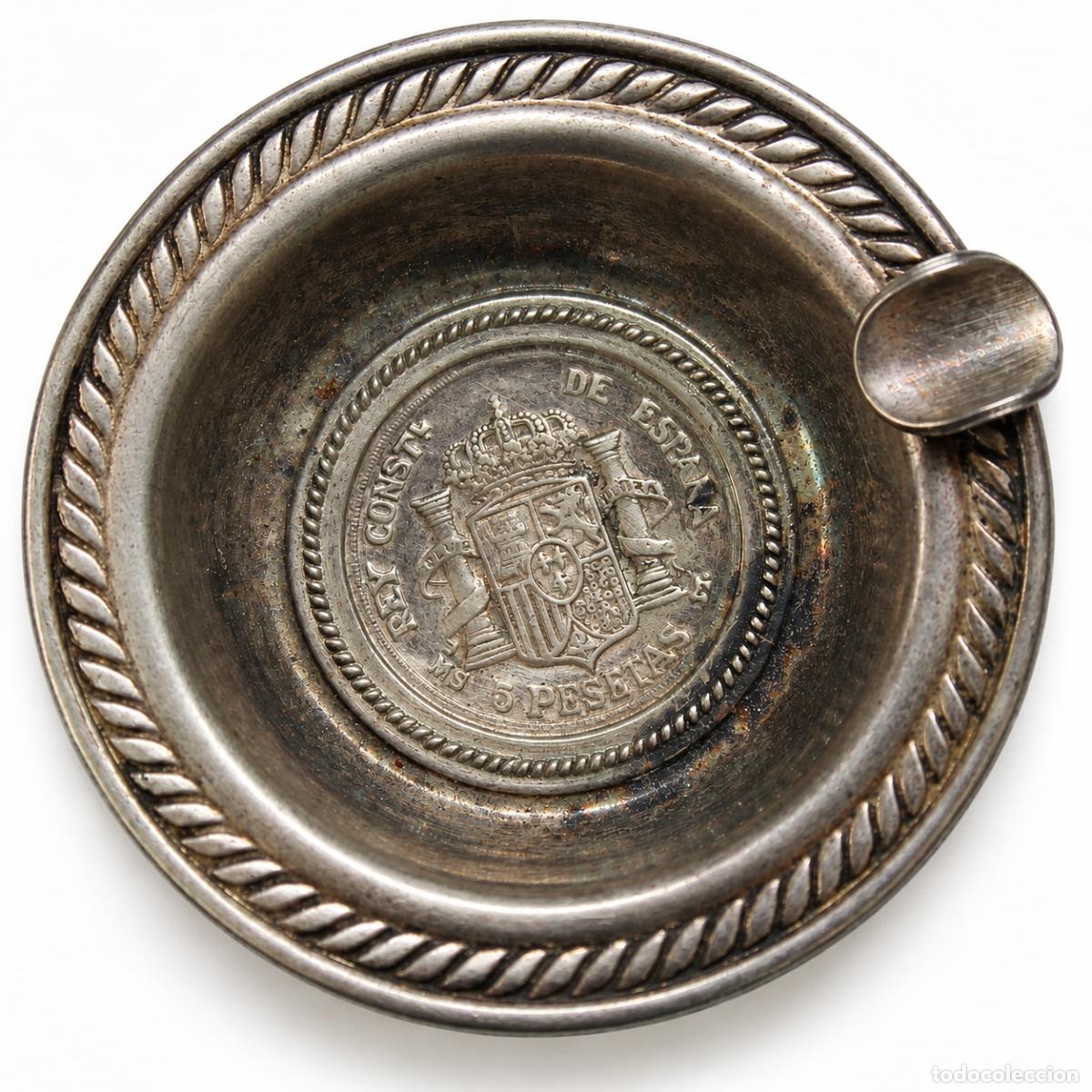 Ceniceros: Cenicero Metal Moneda 5 Pesetas Espa&ntilde;a Vintage Decorativa Retro Coleccionismo