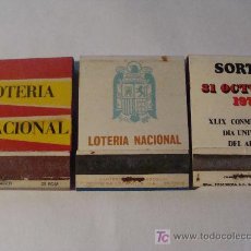 Cajas de Cerillas: 3 CAJAS DE CERILLAS. LOTERIA NACIONAL. SORTEOS DE LOS AÑOS 70. AÑOS 60 - 70. 