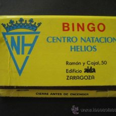 Cajas de Cerillas: ANTIGUA CAJA DE CERILLAS DE LOS AÑOS 70. BINGO CENTRO NATACION HELIOS ZARAGOZA