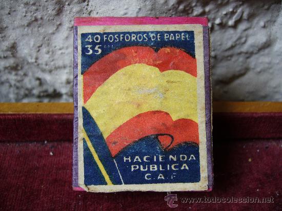 Cajas de Cerillas: Caja de cerillas a&ntilde;os 40 con bandera de Espa&ntilde;a