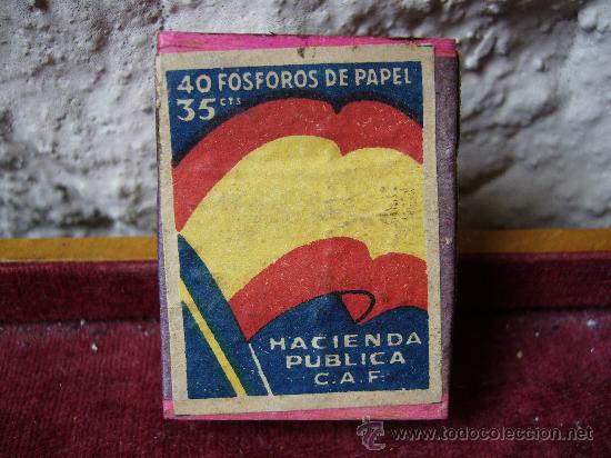 Cajas de Cerillas: Caja de cerillas a&ntilde;os 40 con bandera de Espa&ntilde;a