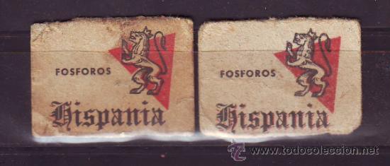 Matchboxes: LOTE 2 RECORTES DE CAJAS DE CERILLAS HISPANIA.MUY ANTIGUOS.VER IMAGEN.