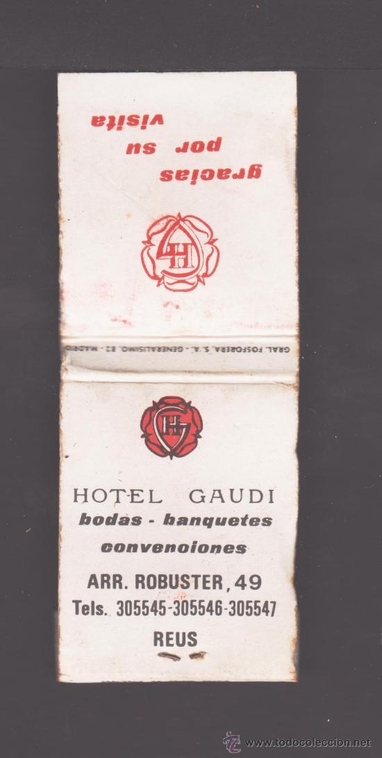 Cajas de cerillas: Carterita de cerillas con publicidad del Hotel Gaudi de Reus