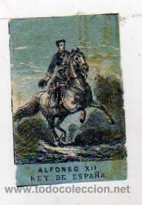 Bo&icirc;tes d'Allumettes: Cromo de Cerillas. Rey Alfonso XII. Monarquia Espa&ntilde;ola. 6,50 x 4 cm