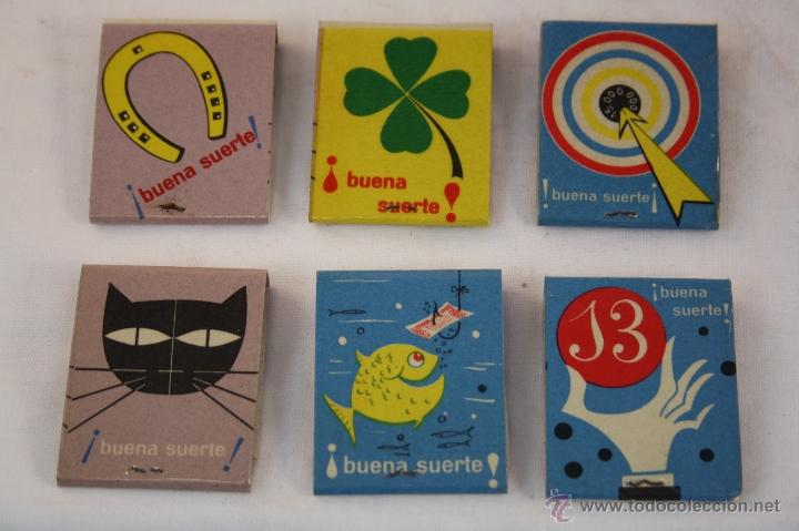 Cajas de cerillas: Seis Cajas de Ceriilas - Buena Suerte - Las 6 carteritas est&aacute;n completas - Fosforera Espa&ntilde;ola S.A.