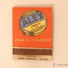 Cajas de Cerillas: CAJA DE CERILLAS. PUBLICIDAD DE CREMA ALEX PARA EL CALZADO.. Lote 41011798