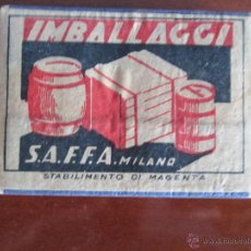 Cajas de Cerillas: IMBALLAGGI S.A.F.F.A. MILANO NUEVA CON SU PRECINTO ORIGINAL. Lote 50960138